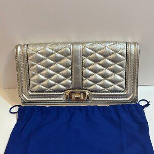 Rebecca Minkoff Silver Quilted Love Purse Crossbody Bag Shoulder Silver Chain